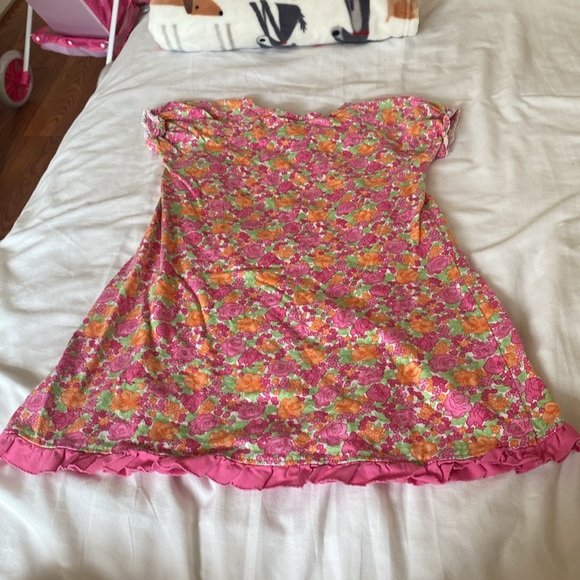 Hanna Andersson Gorgeous Pink Floral Ruffle Spring Shift Dress 6-7 EUC - Picture 2 of 5